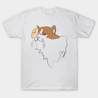 adorable butterfly and cat one line art, T-Shirt